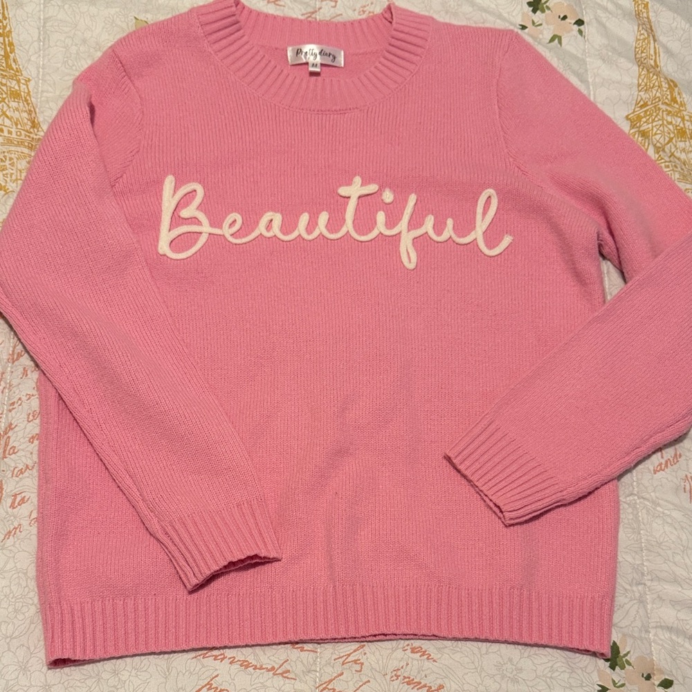 Pink Sweater with 'Beautiful' Script
